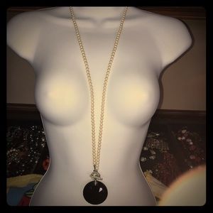 Pearl, rhinestones and black gem necklace